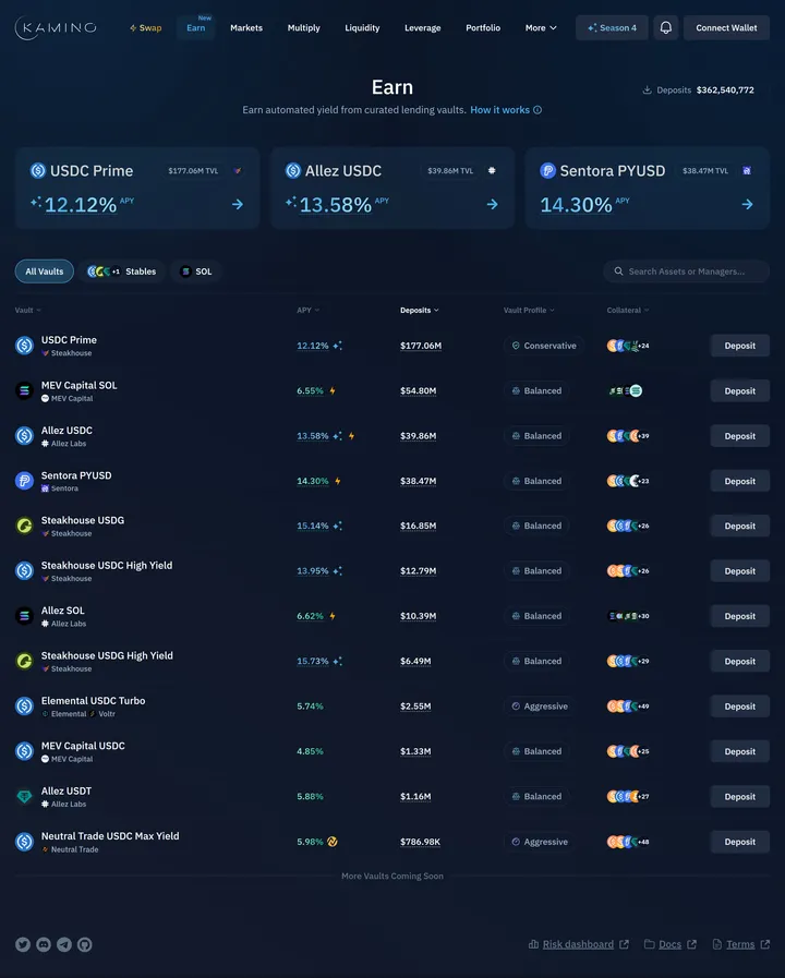 Kamino Finance Earn Screenshot