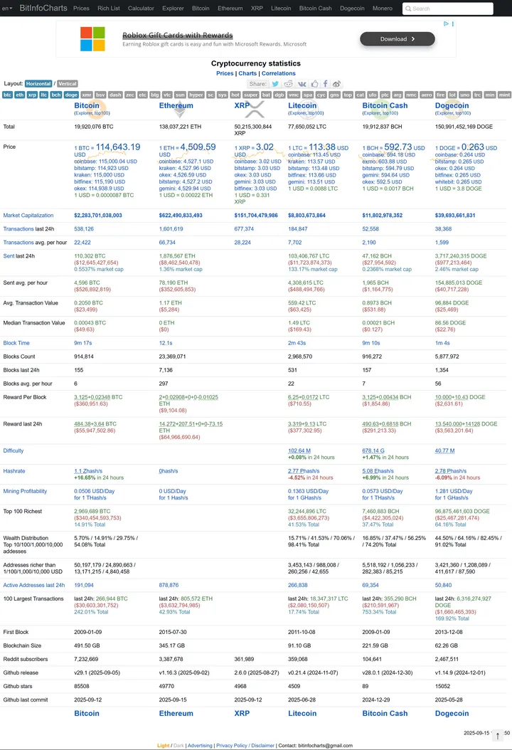 BitInfoCharts Screenshot